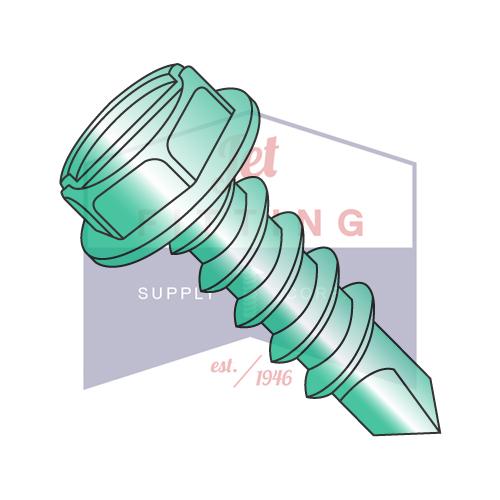 8-18X1/2  Slot Indent Hexwasher Self Drilling Screw Full Thread Zinc Bake Green