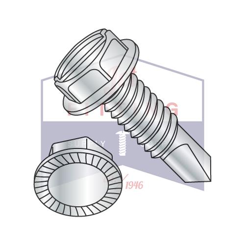 Tornillo autorroscante dentado con arandela hexagonal ranurada de 8-32 x 1/2 pulgadas, rosca completa, galvanizado