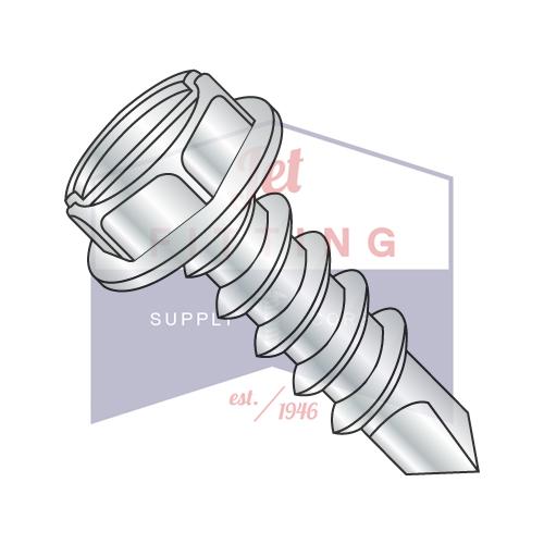 10-16X3/8  Slotted Indented Hex Washer Self Drilling Screw Full Thread Zinc & Bake