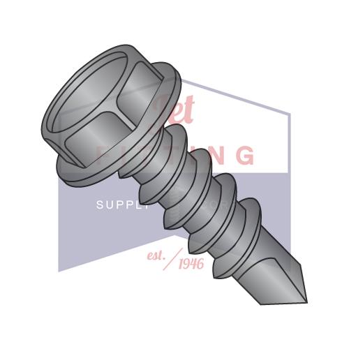 8-18X1  Unslotted Indented Hex Washer Full Thread Self Drilling Screw Black Oxide