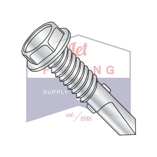 1/4-20X2  Unslotted Hexwasher Self Drill Screw #4 Point w/Wings Full Thread Zinc and Bake
