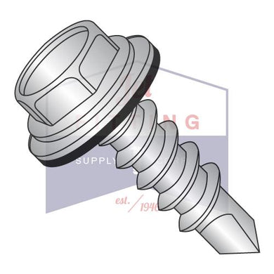 1/4-14X3/4  Unslot Hexwasher w/Bonded NEO EPDM Washer Self Drill Scr Full Thd 18 8 Stainless