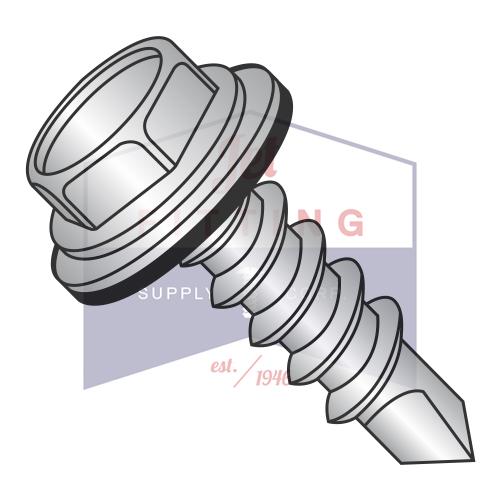 12-14X1 1/2  Unslot Hexwash w/Bond NEO EPDM 18-8Washer Self Drill Scr Full Thrd 410 Stainless