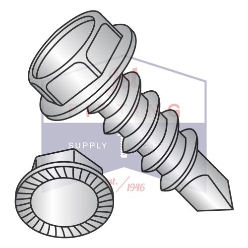 Tornillo autorroscante dentado con arandela hexagonal sin ranura de 8-18 x 1/2 pulgadas, rosca completa, acero inoxidable 18 8