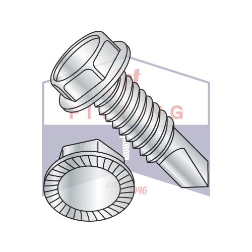 8-32X1/2  Unslot Ind Hexwasher Serrated Self Drilling Screw Full Thread Zinc Bake
