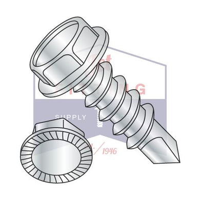 1/4-14X1  Unslotted Hexwasher Serrated Self Drilling Screw Full Thread Zinc and Bake