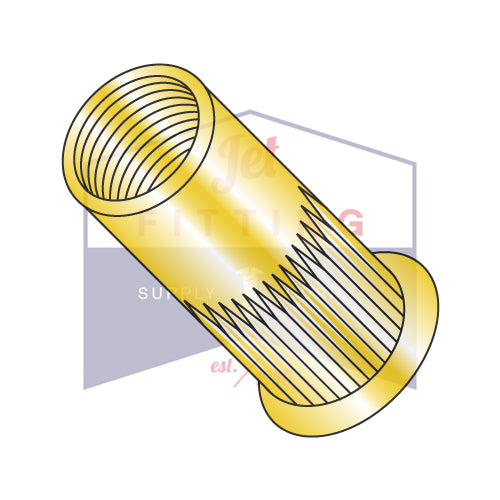 10-32 x Grip .020-.130 Inserto roscado acanalado con brida pequeña de acero galvanizado amarillo - A granel