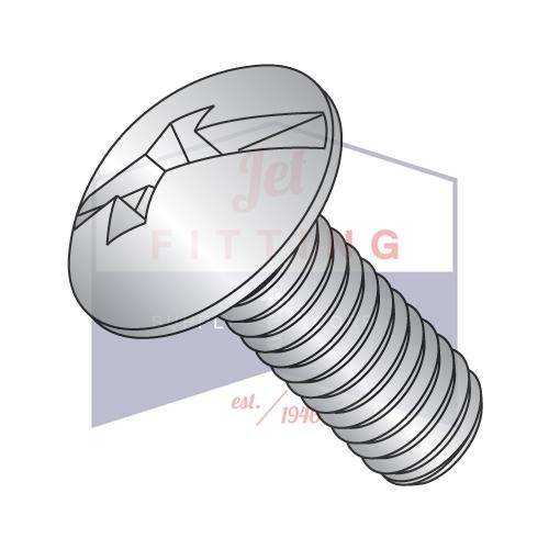 Tornillo de cabeza alomada de contorno completo con ranura y filo combinado de 10-32 x 3/8, rosca completa, acero inoxidable 18 8