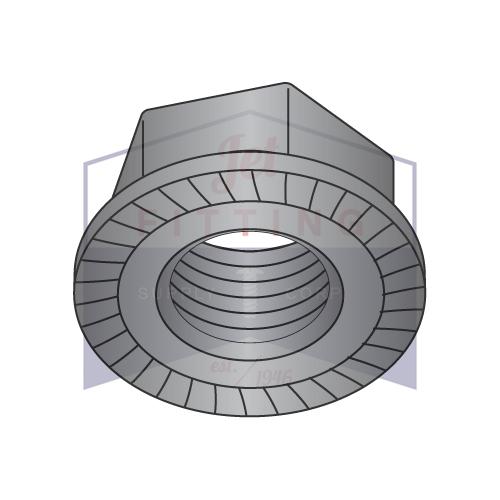 Tuercas de seguridad hexagonales con brida dentada de 5/8-11, endurecidas por cementación, HR15N 78/90, óxido negro