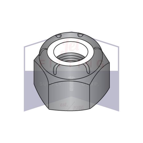 Tuerca de seguridad hexagonal con inserto de nailon NE de 3/8-16, zinc negro