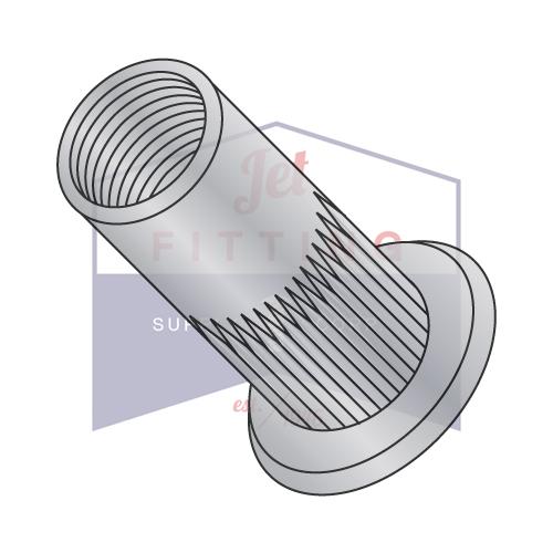 1/4-20-.260  Flat Head Ribbed Threaded Insert Rivet Nut Aluminum Cleaned and Polished